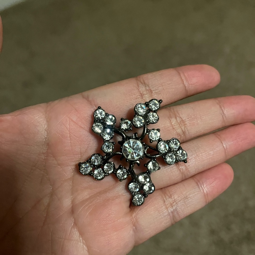 Black and Silver Rhinestone Brooch